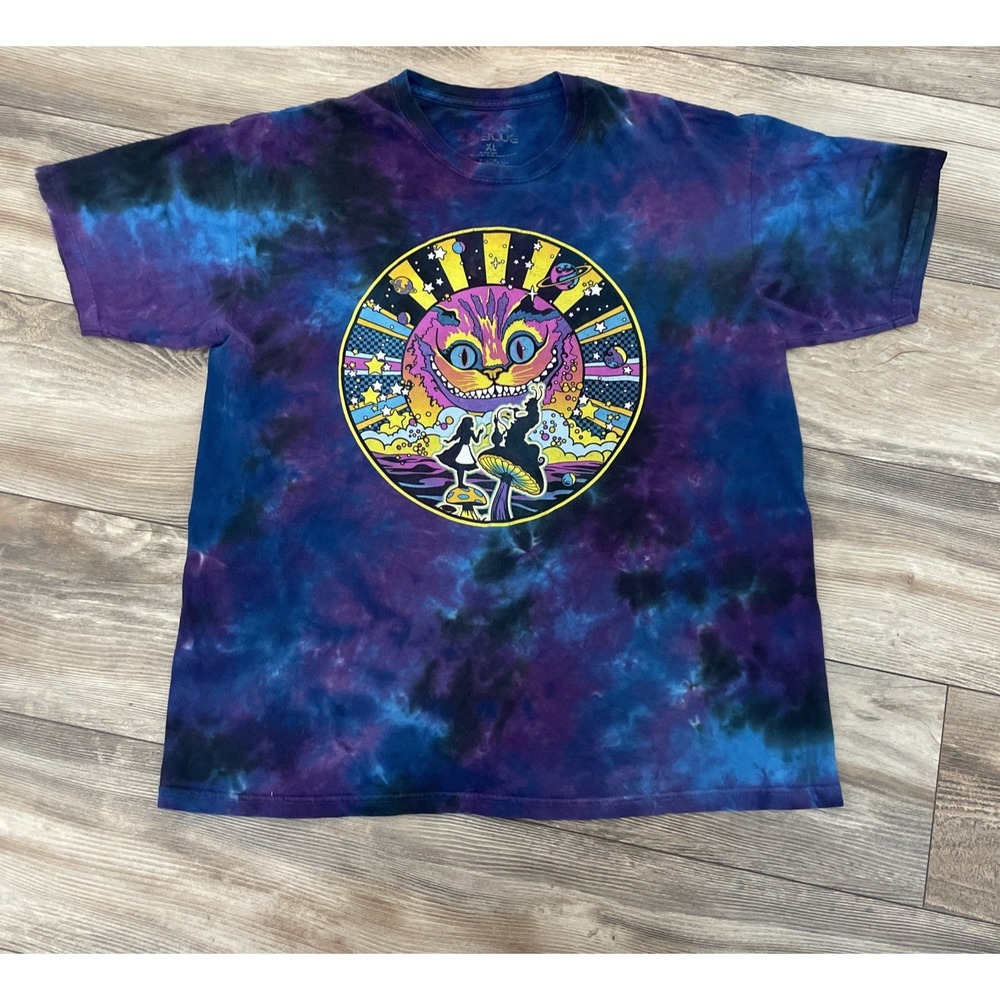 Liquid Blue Cheshire Cat Shirt Mens X-Large Blue Tie Dye Psychedelic Graphic Tee